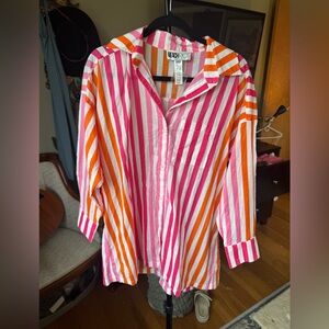 Beach Riot Pink and Orange Striped Button Down Shirt